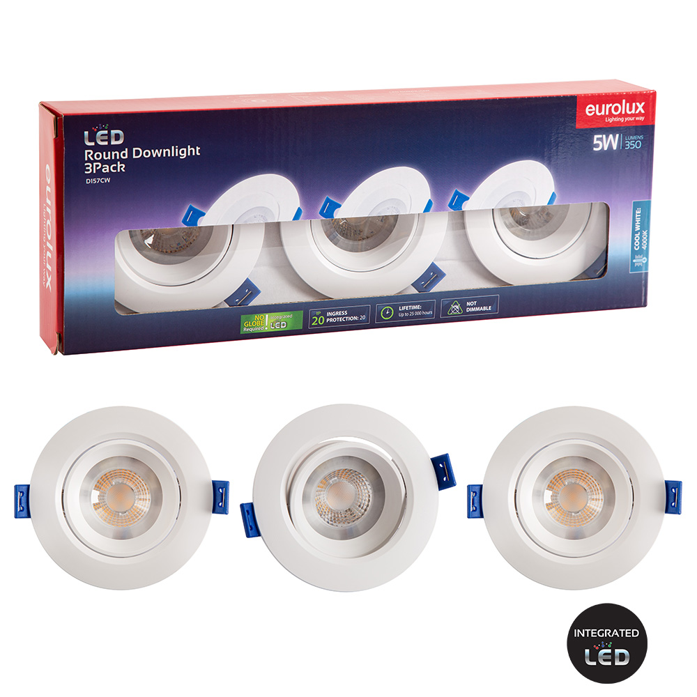 Downlight Round LED 5w 4000K Non Dimmable 3 Pack - Eurolux