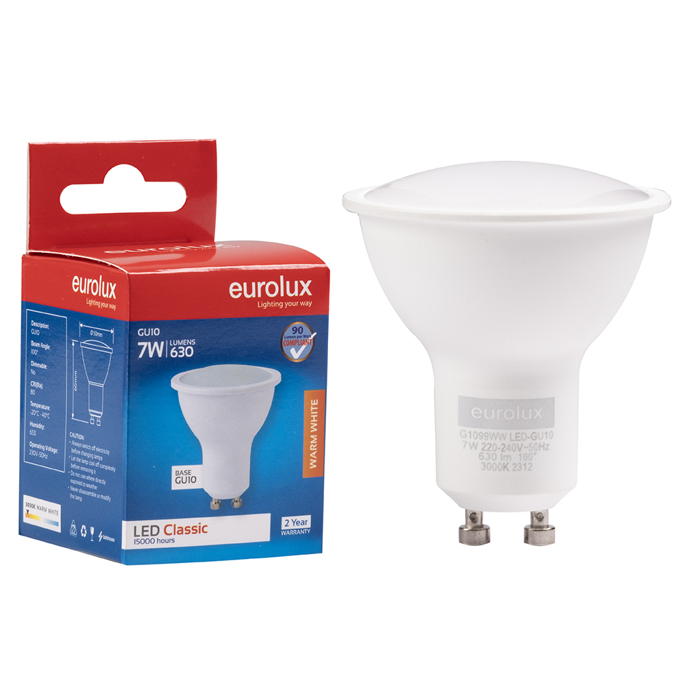 Warm White 7W GU10 LED Single - Eurolux