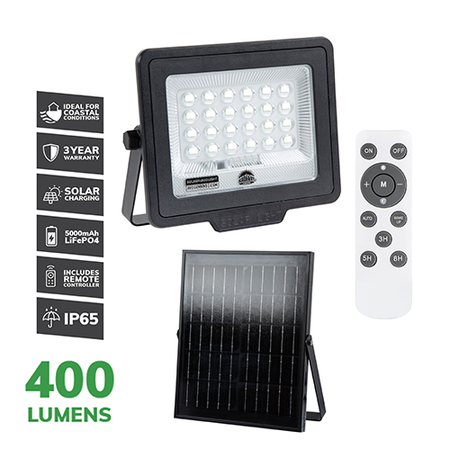 SOLAR COASTAL FLOODLIGHT & REMOTE LED 6500K 400lM - Eurolux