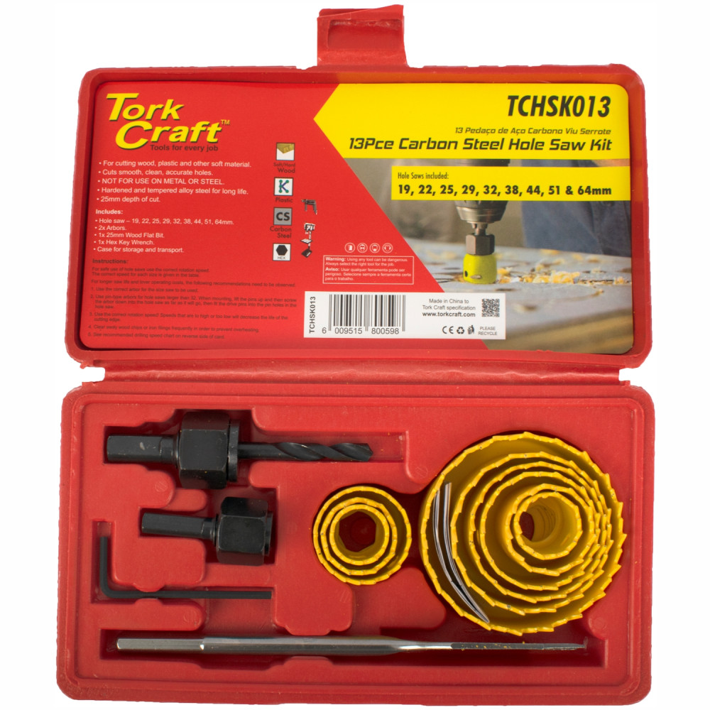 HOLESAW SET 13PCE IN CASE CARBON STEEL